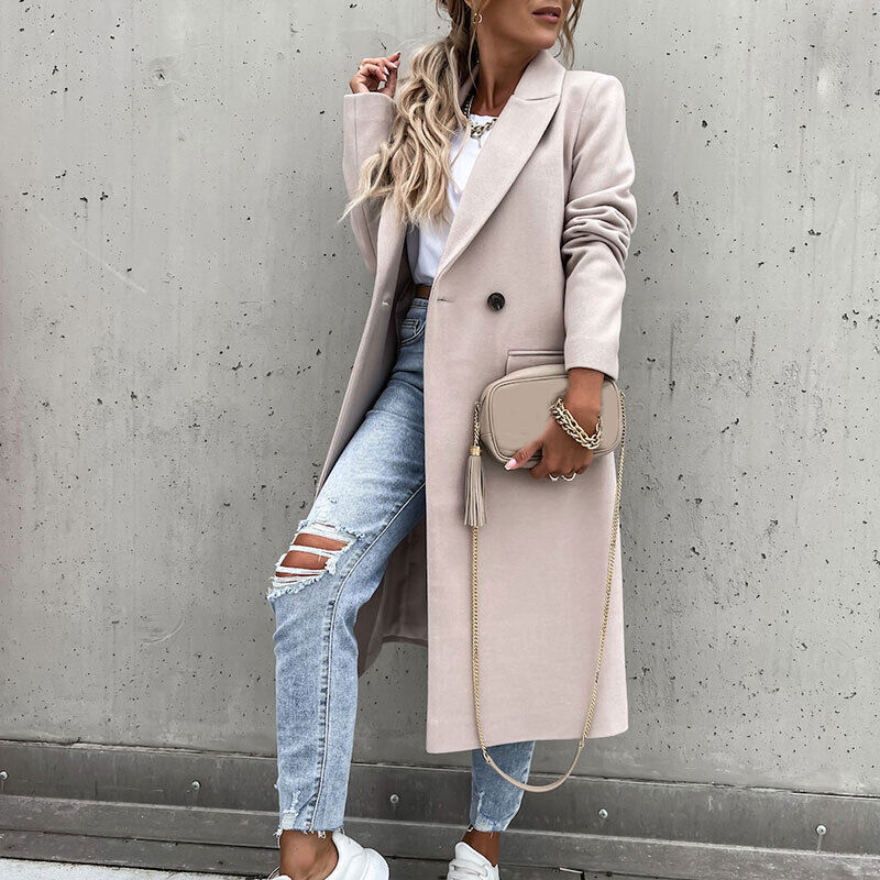 Women's Tailored Longline Coat – Classic Button Front Overcoat