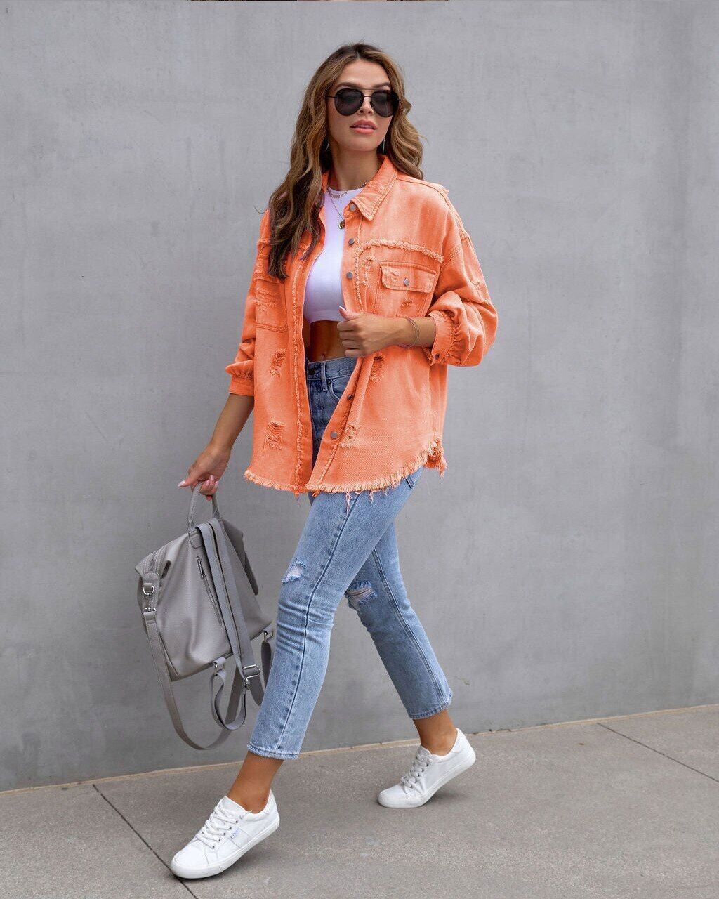 Women's Oversized Casual Jacket – Relaxed Button Front Jacket