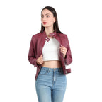 Women's Faux Leather Moto Jacket – Retro Zip-Up Biker Jacket