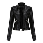 Women's Faux Leather Moto Jacket – Retro Zip-Up Biker Jacket