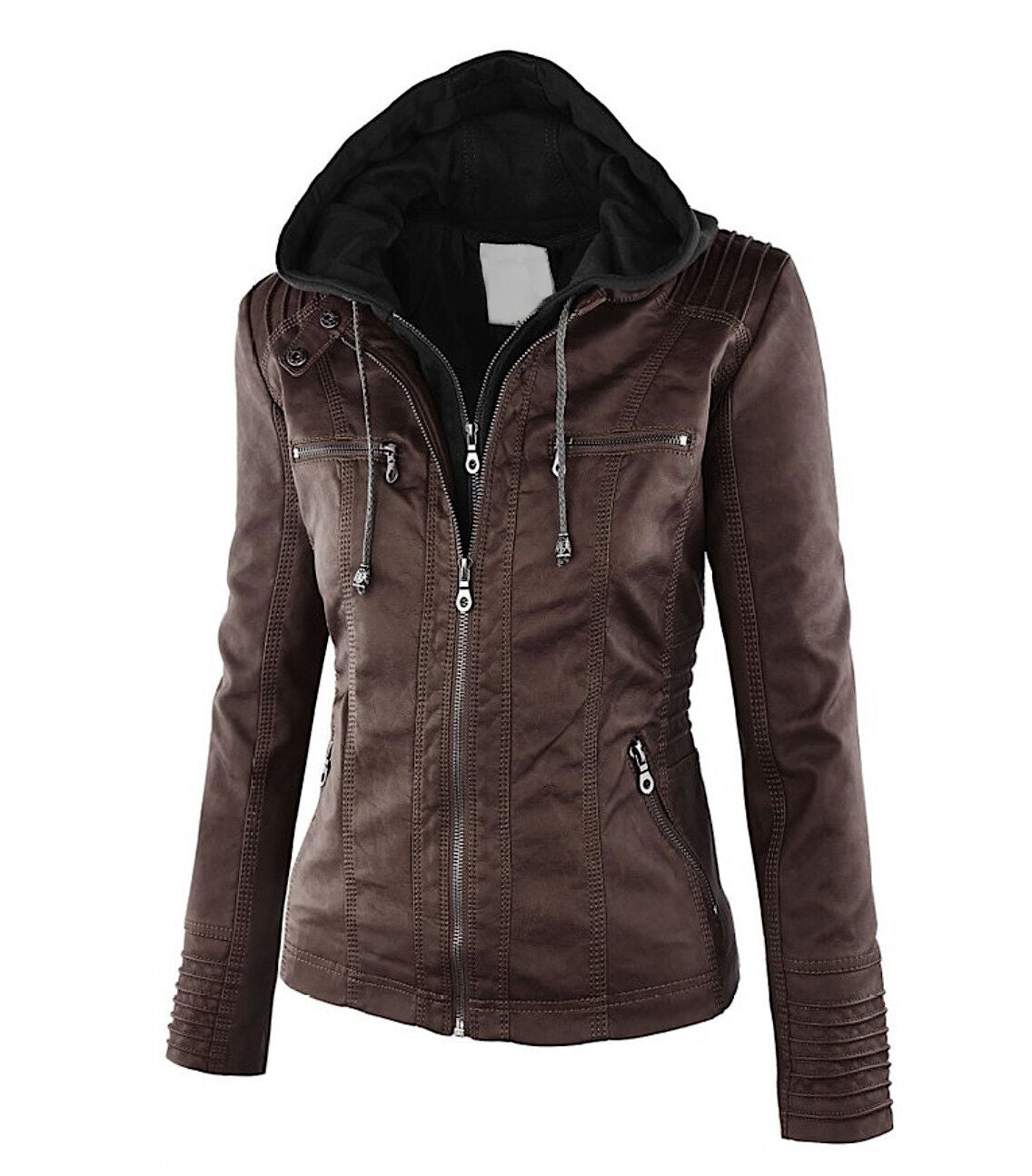 Women's Classic Biker Jacket – Zip-Up Faux Leather Moto Jacket