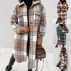 Women's Plaid Winter Coat – Relaxed Long Button Front Overcoat