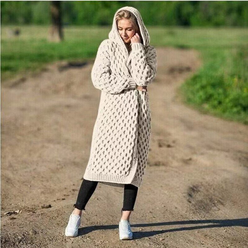 Women's Oversized Winter Cardigan – Hooded Long Sleeve Cardigan