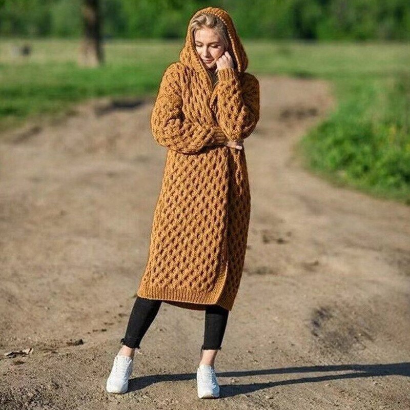 Women's Oversized Winter Cardigan – Hooded Long Sleeve Cardigan