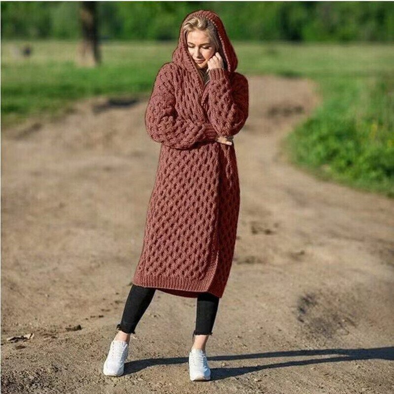 Women's Oversized Winter Cardigan – Hooded Long Sleeve Cardigan