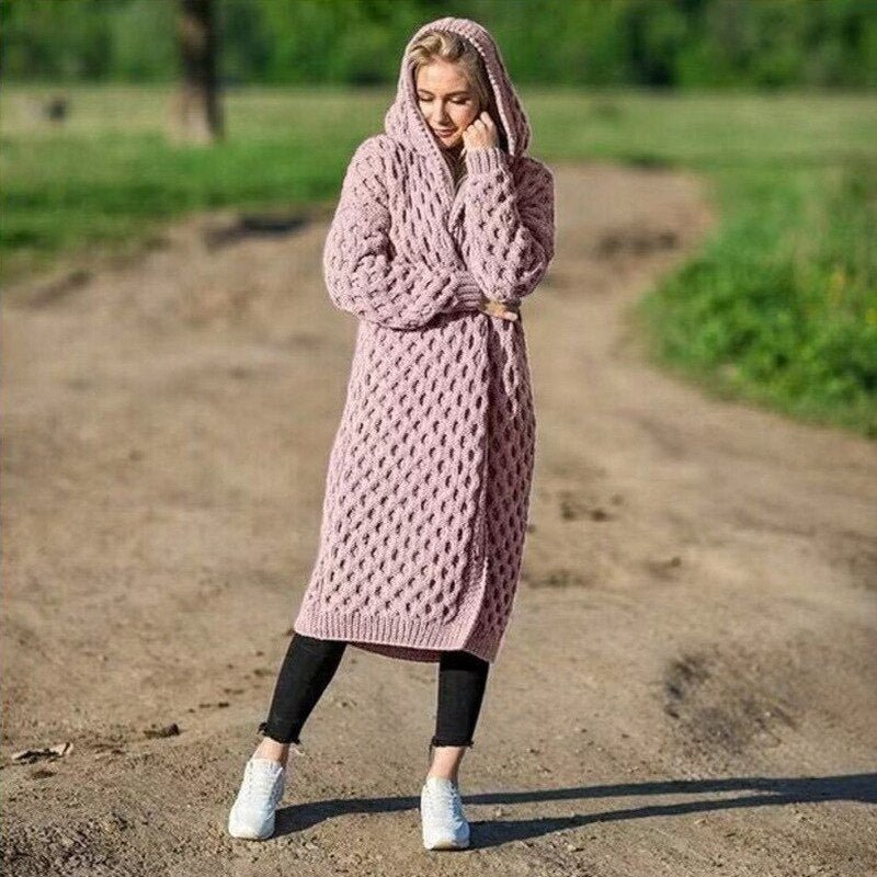 Women's Oversized Winter Cardigan – Hooded Long Sleeve Cardigan