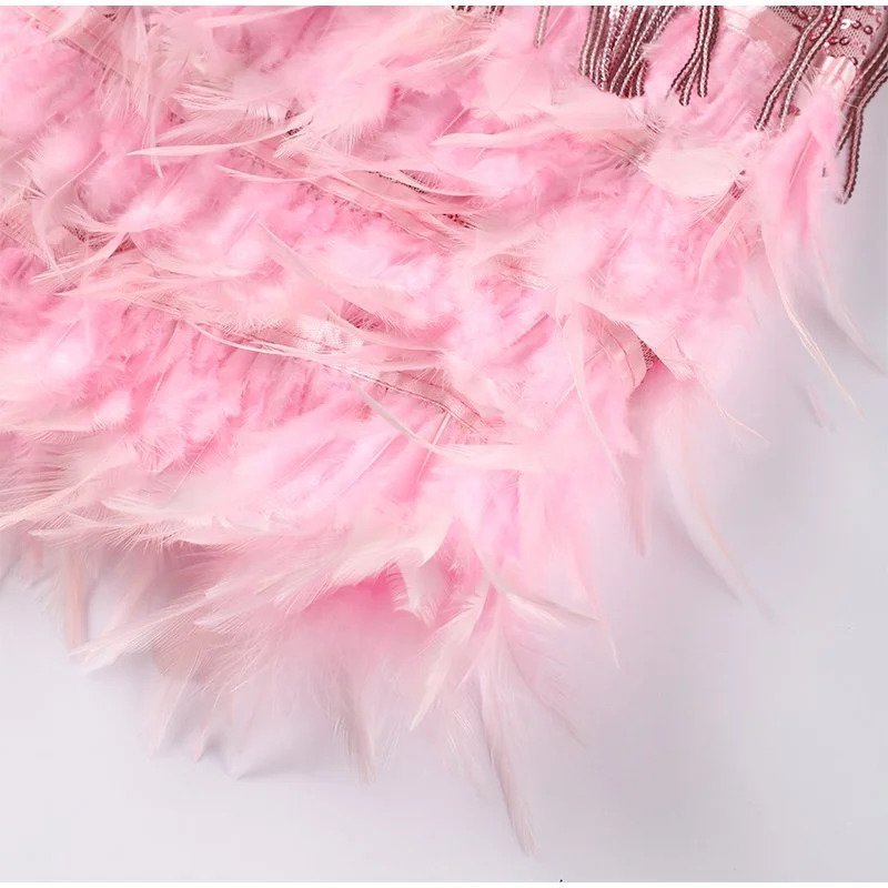 Women's Sequin Feather Mini Dress – Spaghetti Strap Cocktail Party Dress
