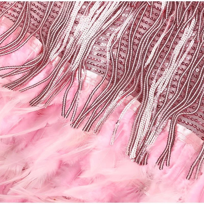 Women's Sequin Feather Mini Dress – Spaghetti Strap Cocktail Party Dress