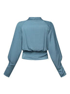 Women's V-Neck Pleated Blouse – Puff Sleeve Dressy Blouse