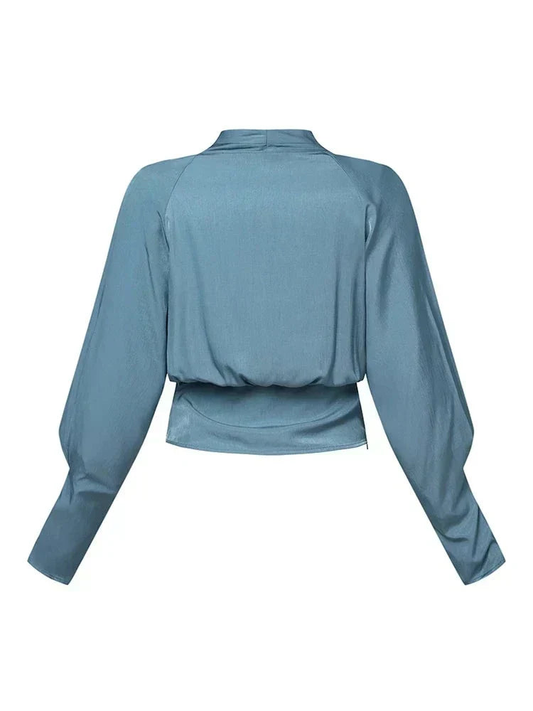 Women's V-Neck Pleated Blouse – Puff Sleeve Dressy Blouse