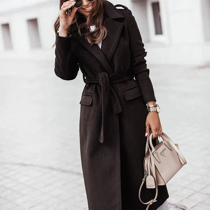 Women's Long Tailored Winter Coat – Button Front Cold Weather Overcoat
