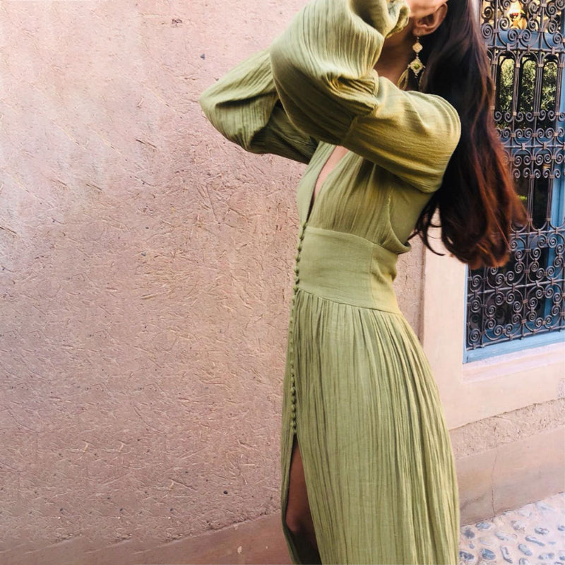 Women's Sleeveless Boho Maxi Dress – Deep V-Neck Flowy Long Dress