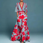Women's Floral V-Neck Dress – Flowy Cinched Waist Dress