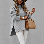 Women's Side Split Sweater – Longline High Neck Winter Sweater