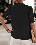 Women's V-Neck Short Puff Sleeve Blouse – Relaxed Summer Blouse