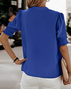 Women's V-Neck Short Puff Sleeve Blouse – Relaxed Summer Blouse