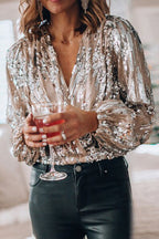 Women's Sparkly V-Neck Blouse – Glitter Evening Party Blouse
