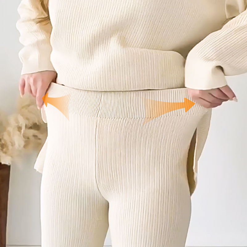 Women's Oversized Ribbed Loungewear Set – Side Slit Top and Stretch Waist Pants Set