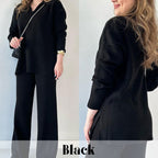 Women's Oversized Ribbed Loungewear Set – Side Slit Top and Stretch Waist Pants Set