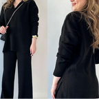 Women's Oversized Ribbed Loungewear Set – Side Slit Top and Stretch Waist Pants Set