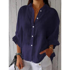 Women's Adjustable Tie Blouse – V-Neck Roll Sleeve Blouse