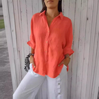Women's Adjustable Tie Blouse – V-Neck Roll Sleeve Blouse