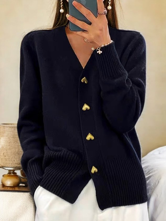Women's Classic V-Neck Cardigan – Button Front Long Sleeve Cardigan
