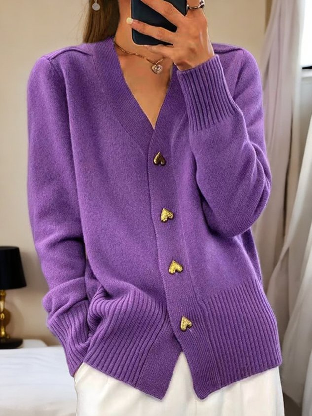 Women's Classic V-Neck Cardigan – Button Front Long Sleeve Cardigan
