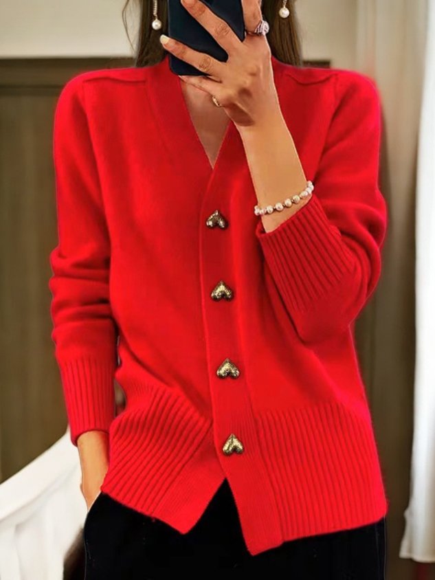 Women's Classic V-Neck Cardigan – Button Front Long Sleeve Cardigan