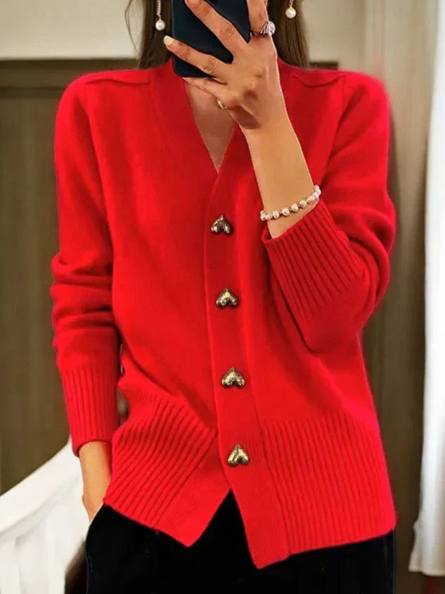 Women's Heart Button Cardigan – Long Sleeve Knit Cardigan