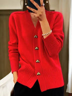 Women's Heart Button Cardigan – Long Sleeve Knit Cardigan