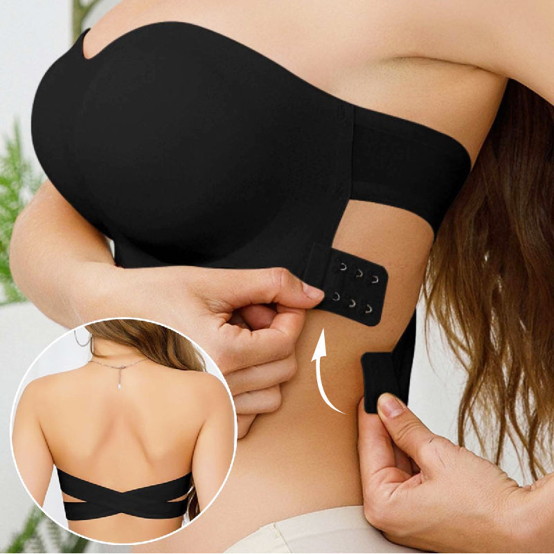 Women's Strapless Crossover Bra – Wireless Side Closure Support Bra