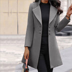 Women's Folded Collar Longline Coat – Relaxed Button Front Winter Coat