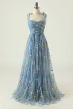 Women's Floral Embroidered Tulle Gown – A-Line Formal Evening Dress