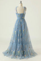 Women's Floral Embroidered Tulle Gown – A-Line Formal Evening Dress