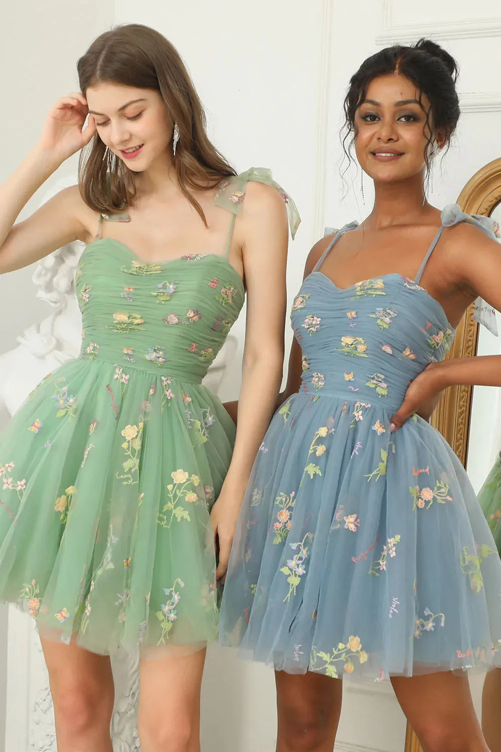 Women's Floral Embroidered Tulle Gown – A-Line Formal Evening Dress