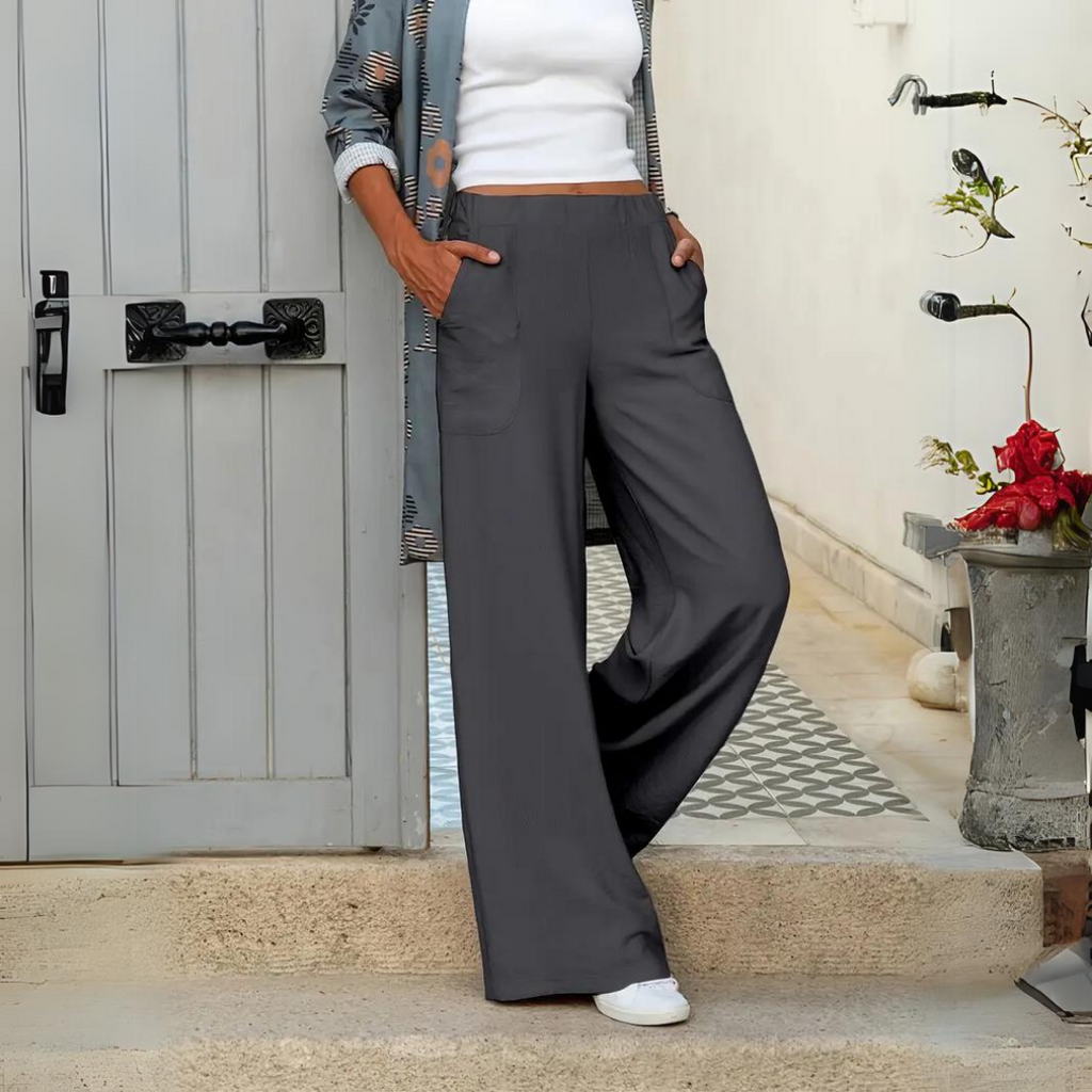 Women's Relaxed Wide Leg Pocket Pants – Elastic Waist Casual Trousers