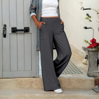Women's Relaxed Wide Leg Pocket Pants – Elastic Waist Casual Trousers