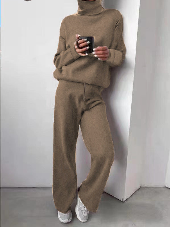 Women's Roll Neck Two-Piece Set – Long Sleeve Top & Matching Bottom