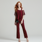 Women's Cold Shoulder Pants Set – Asymmetrical Top & Tailored Trousers