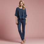 Women's Cold Shoulder Pants Set – Asymmetrical Top & Tailored Trousers