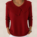 Women's Pleated Collar Knit Sweater – Relaxed Long Sleeve Sweater