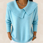 Women's Pleated Collar Knit Sweater – Relaxed Long Sleeve Sweater