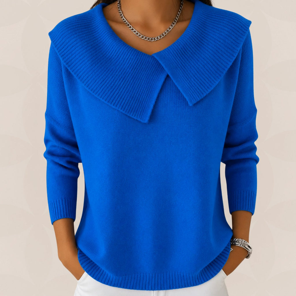 Women's Pleated Collar Knit Sweater – Relaxed Long Sleeve Sweater