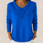 Women's Pleated Collar Knit Sweater – Relaxed Long Sleeve Sweater