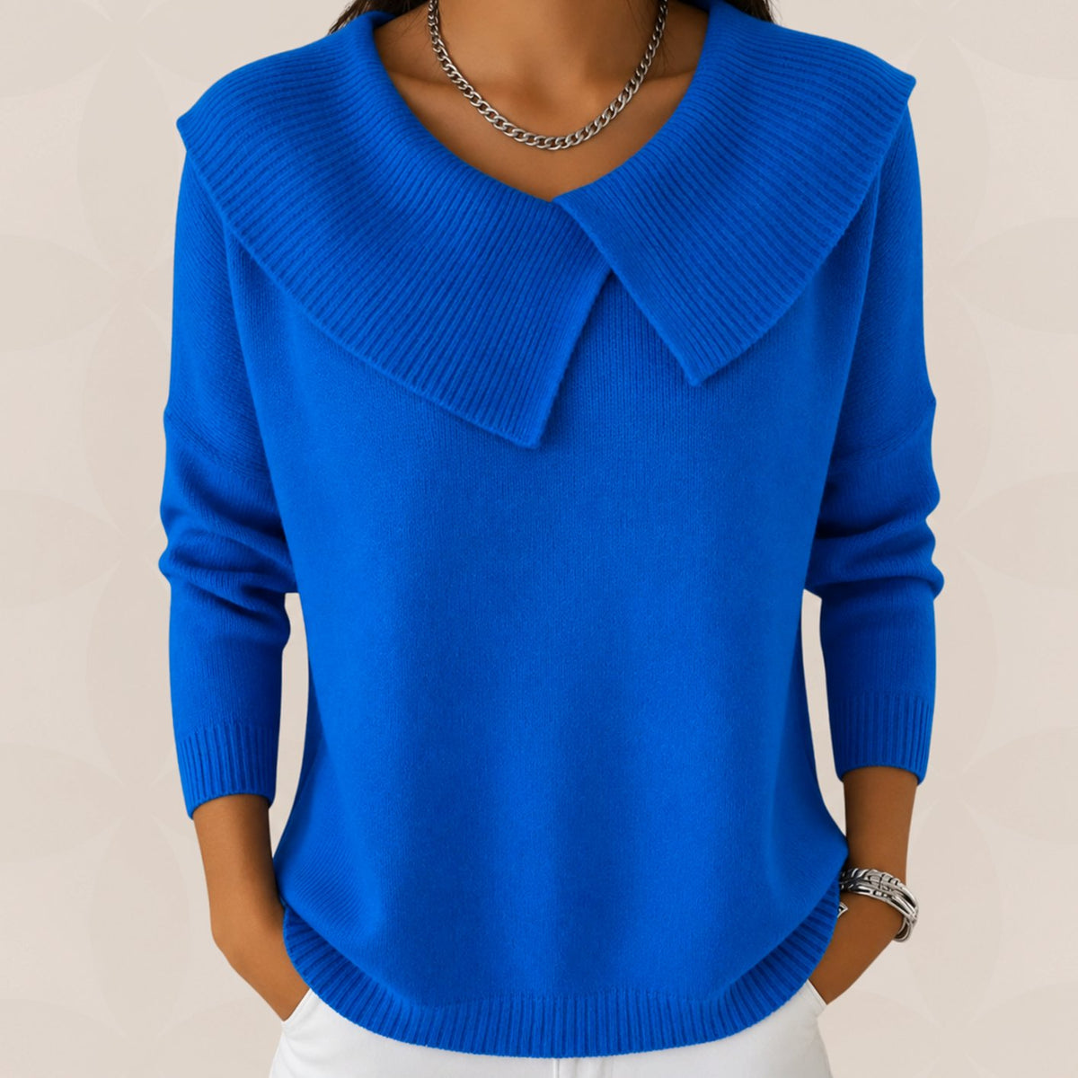 Women's Pleated Collar Knit Sweater – Relaxed Long Sleeve Sweater