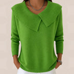 Women's Pleated Collar Knit Sweater – Relaxed Long Sleeve Sweater