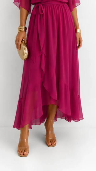Women's Belted Wrap Dress – V-Neck Defined Waist Occasion Dress
