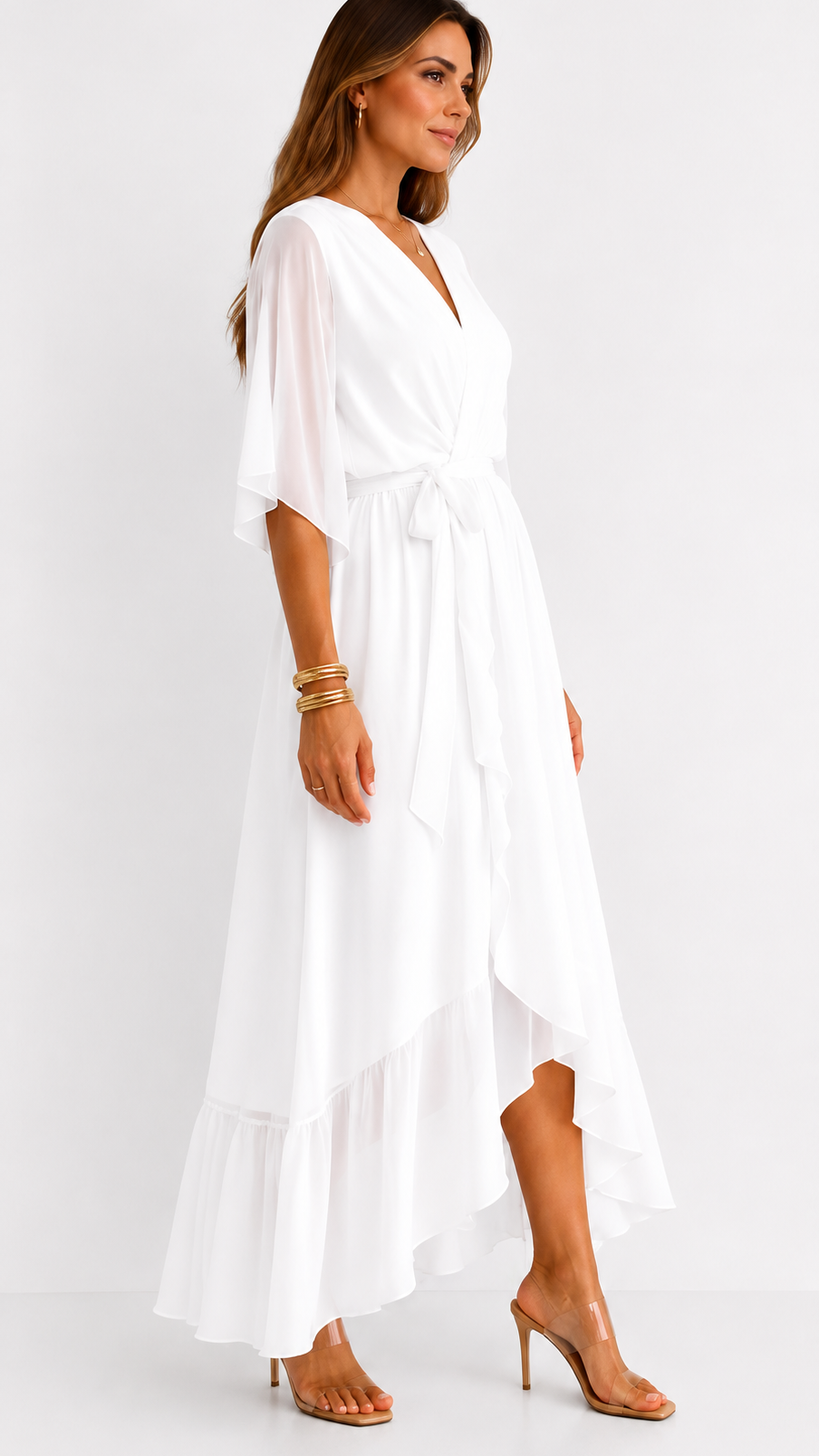Women's Belted Wrap Dress – V-Neck Defined Waist Occasion Dress