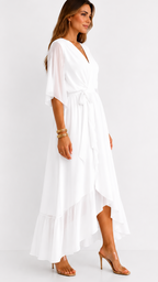Women's Tie Waist V-Neck Wrap Dress – Flowy Cocktail Occasion Dress